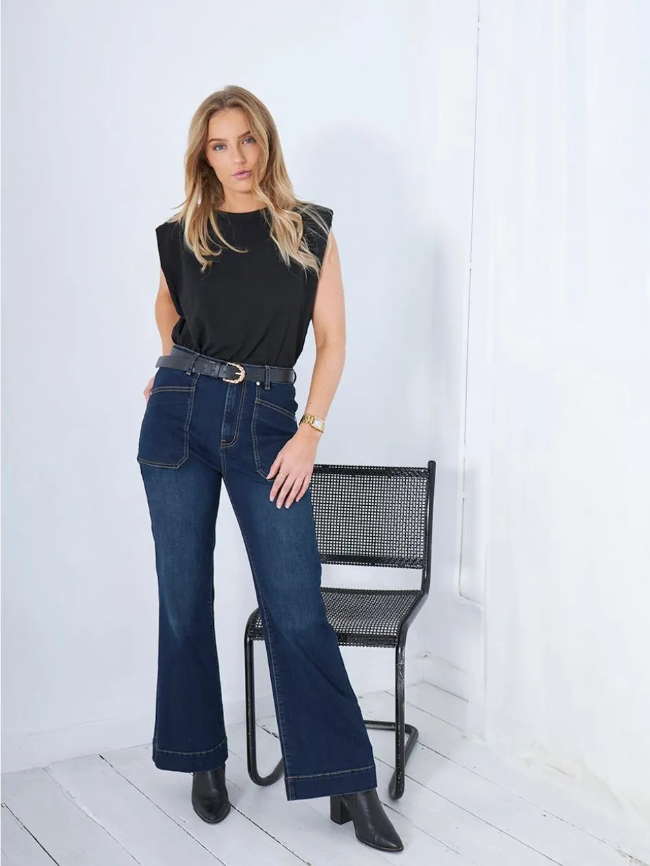 Saint Rose : Jayne flare Jeans : Dark Denim Wash : Bestseller