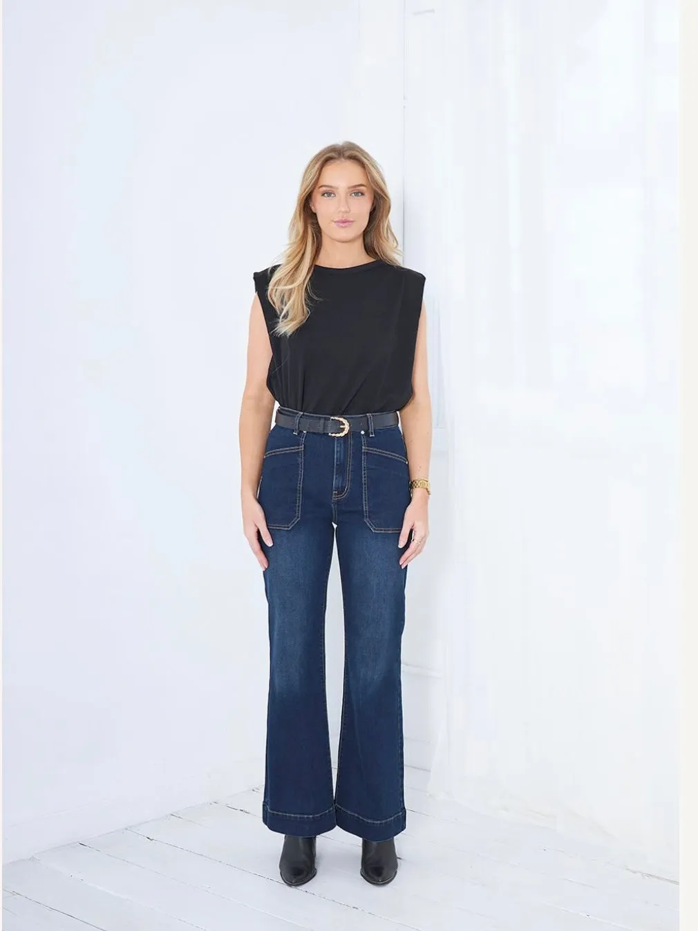 Saint Rose : Jayne flare Jeans : Dark Denim Wash : Bestseller
