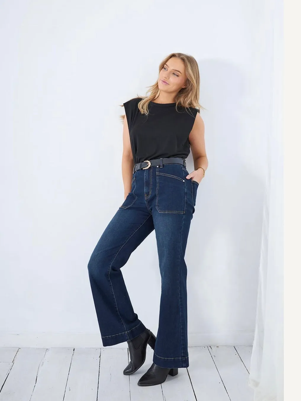 Saint Rose : Jayne flare Jeans : Dark Denim Wash : Bestseller