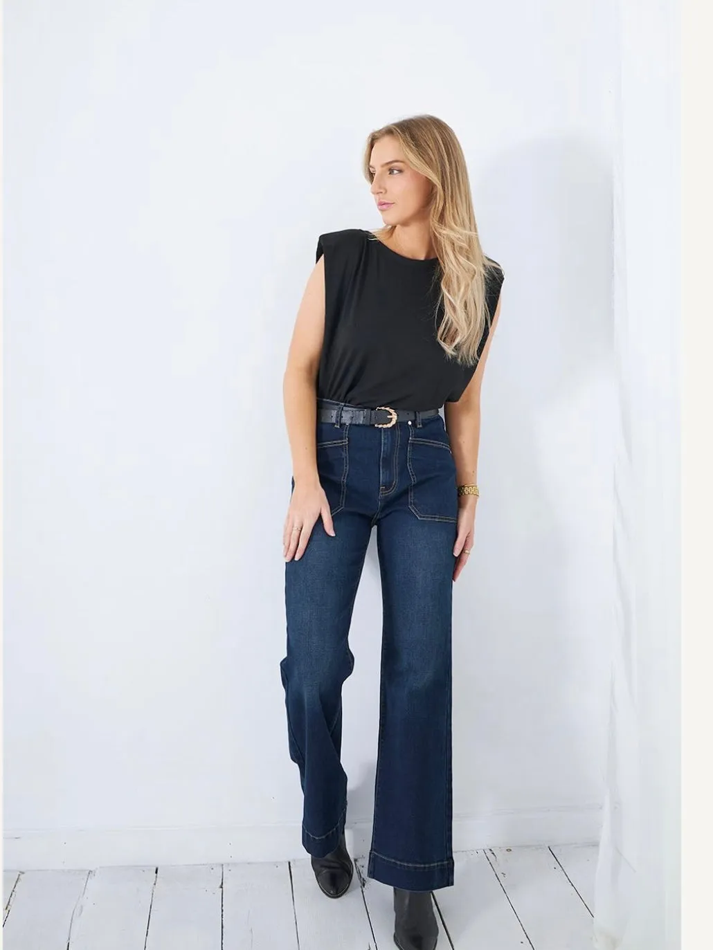 Saint Rose : Jayne flare Jeans : Dark Denim Wash : Bestseller