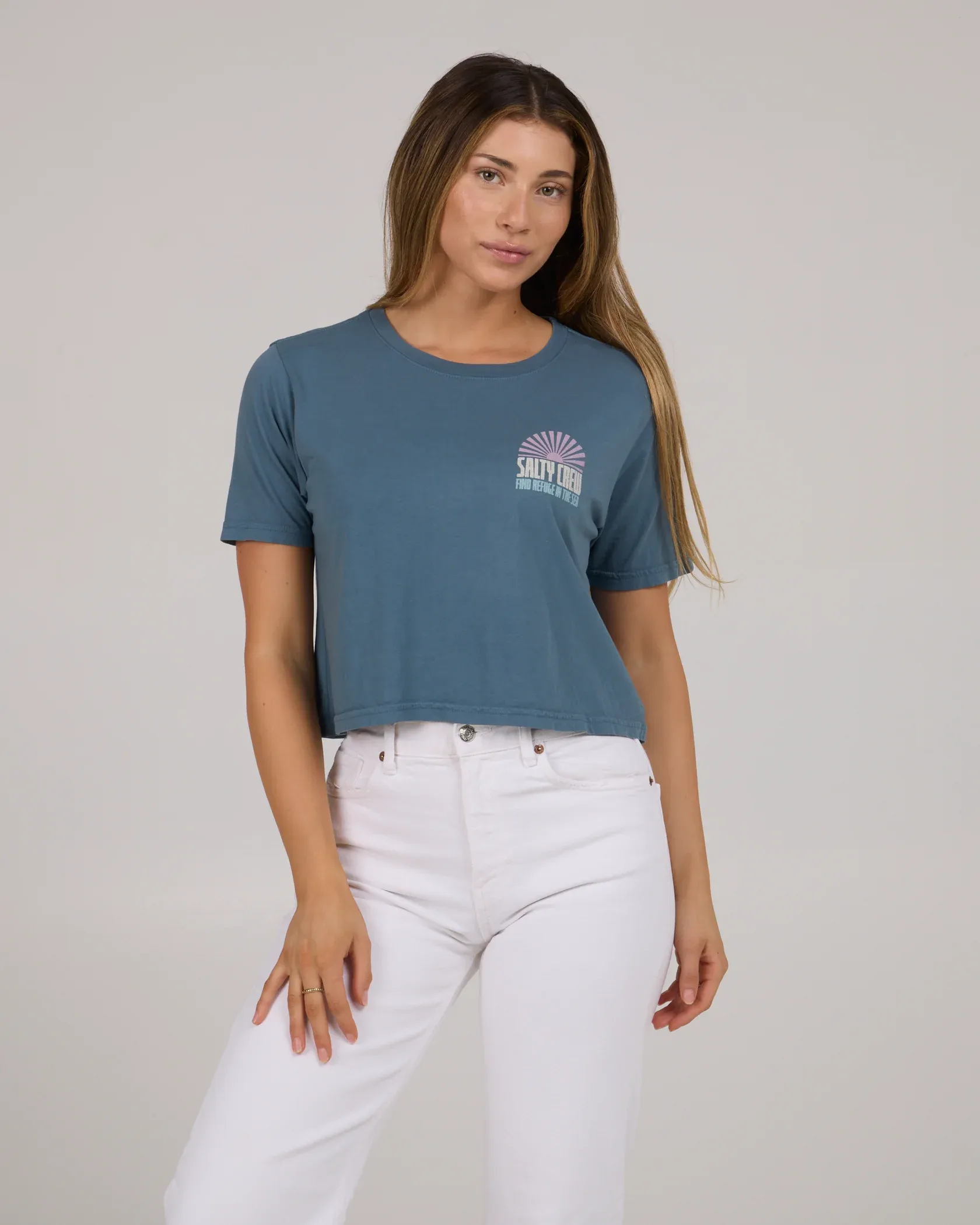 Salty Crew Womens In The Rays Crop Tee - Fin Blue