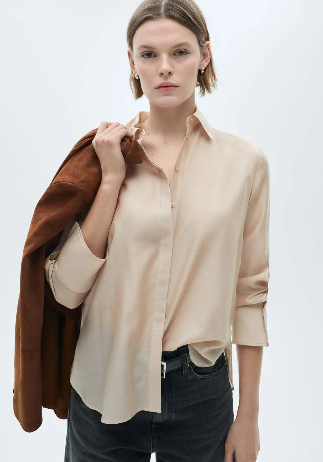Satin lyocell shirt - Light Beige