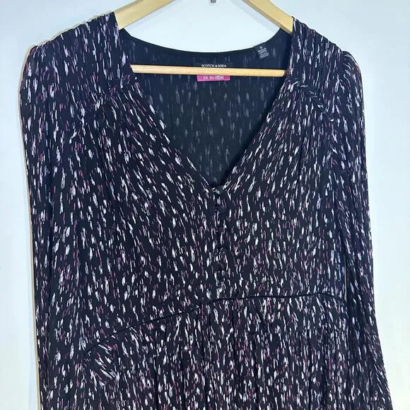Scotch &amp; Soda Long-Sleeved Black Flowy V-Neck Maxi Dress SIZE 6