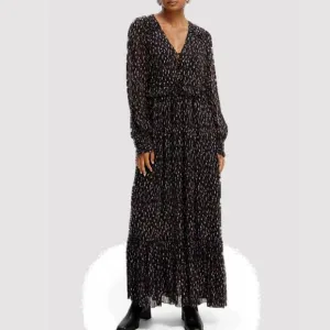 Scotch &amp; Soda Long-Sleeved Black Flowy V-Neck Maxi Dress SIZE 6