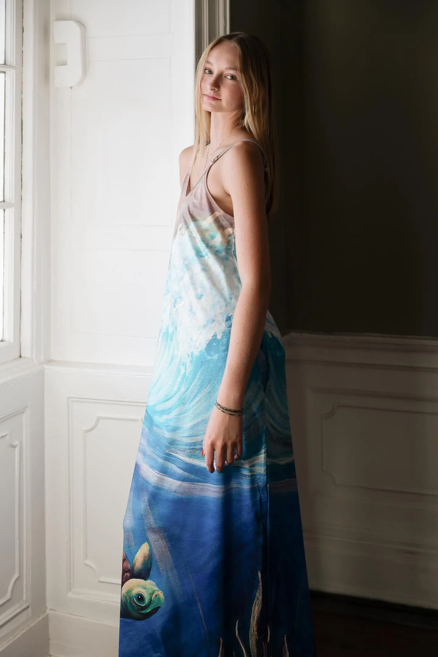 Sea Turtle Long maxi dress with pockets