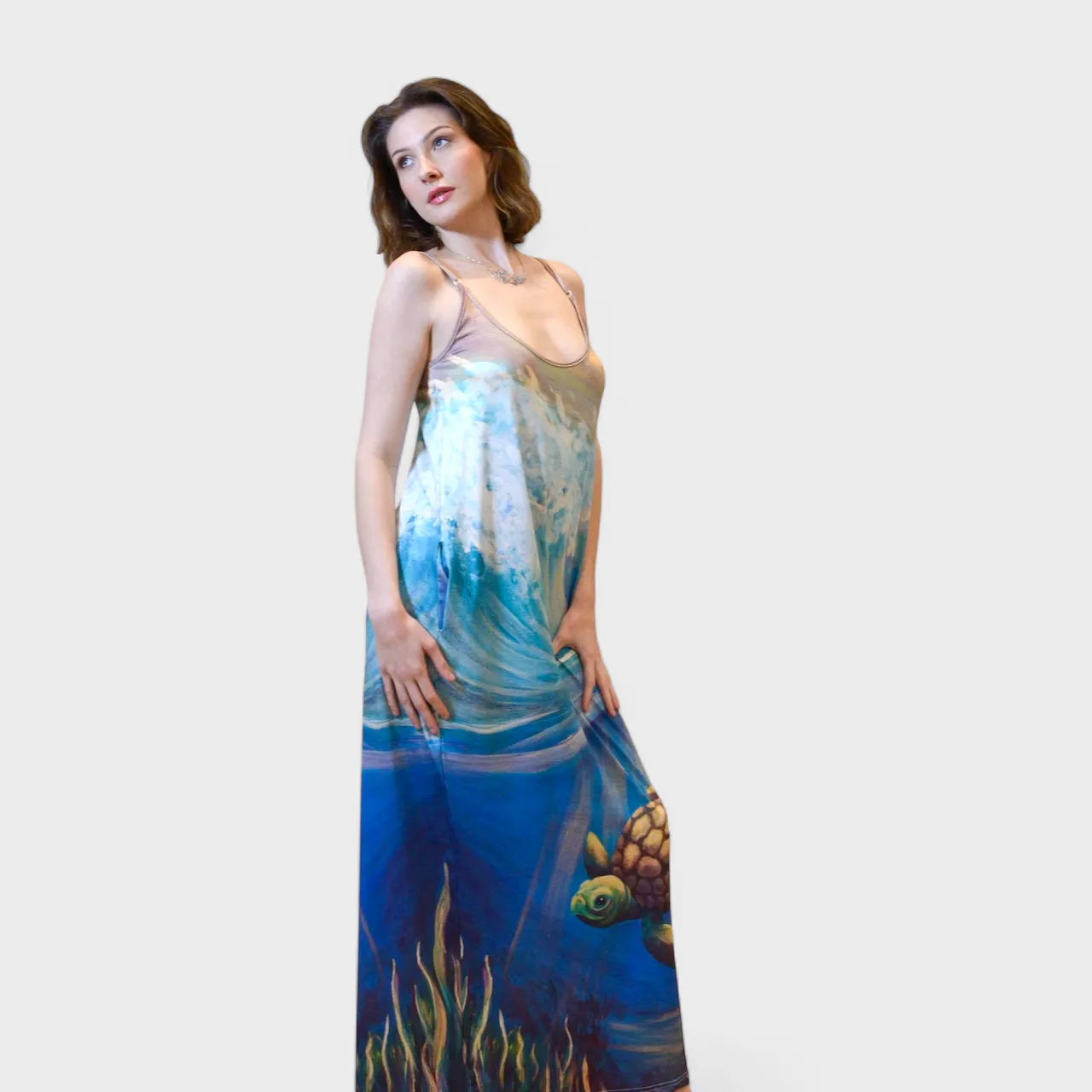 Sea Turtle Long maxi dress with pockets