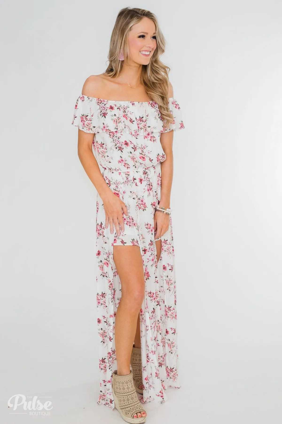 Secrets of Spring Floral Maxi Romper- Ivory