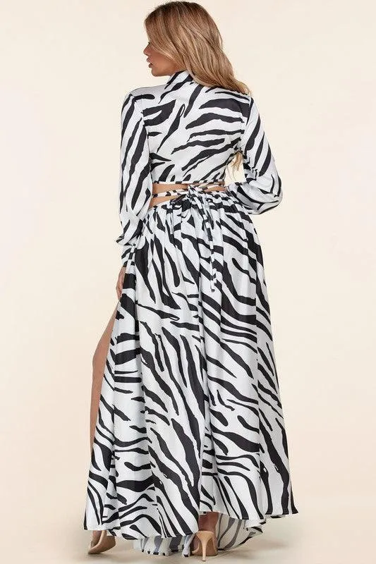 SEXY UNIQUE ZEBRA TOP AND MAXI SKIRT