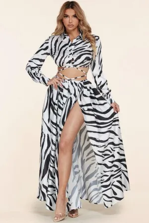 SEXY UNIQUE ZEBRA TOP AND MAXI SKIRT