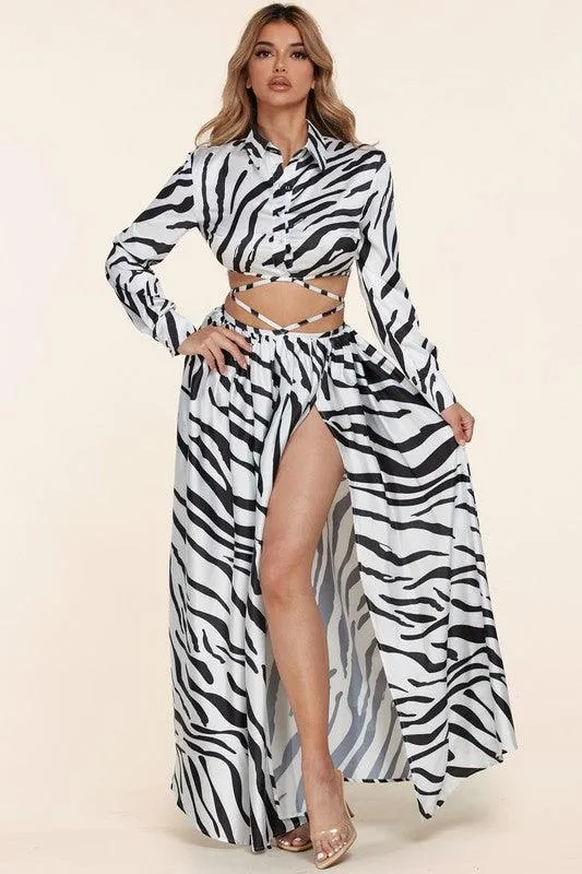SEXY UNIQUE ZEBRA TOP AND MAXI SKIRT