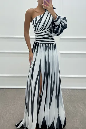 Shiloh - Elegant Striped One Shoulder Maxi Dress