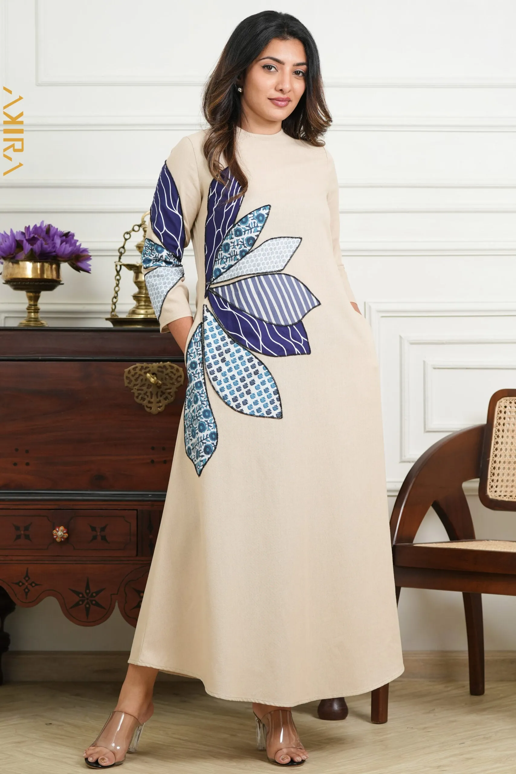 Side Flora Linen Dress | Kaftan, Bohemian Dress, Floral Dress, Boho Maxi Dress
