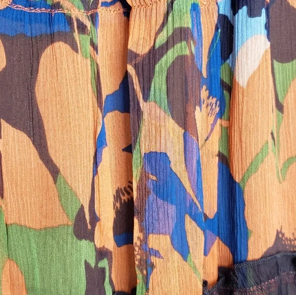 SILK Boho Tiered Sheer MAXI Skirt Prarie Cottage Vacay Tropical Flowy Fairy Skrt