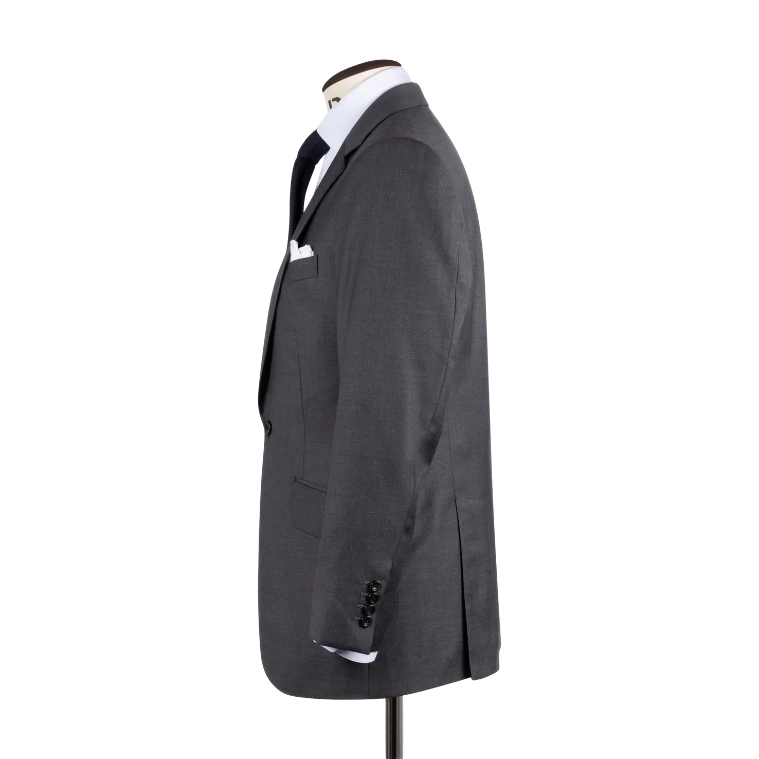 Single Breasted Notch Lapel Suit in Mid Grey Twill Wool