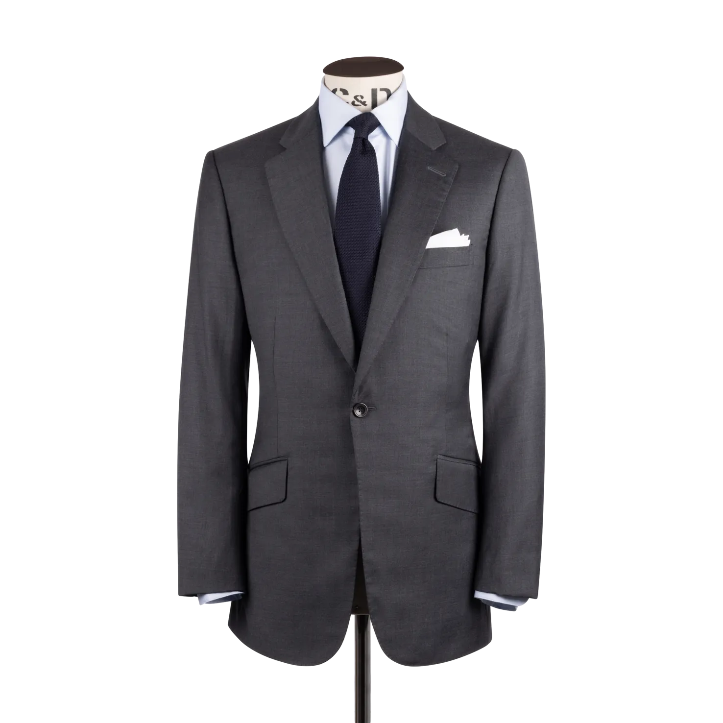 Single Breasted Notch Lapel Suit in Mid Grey Twill Wool