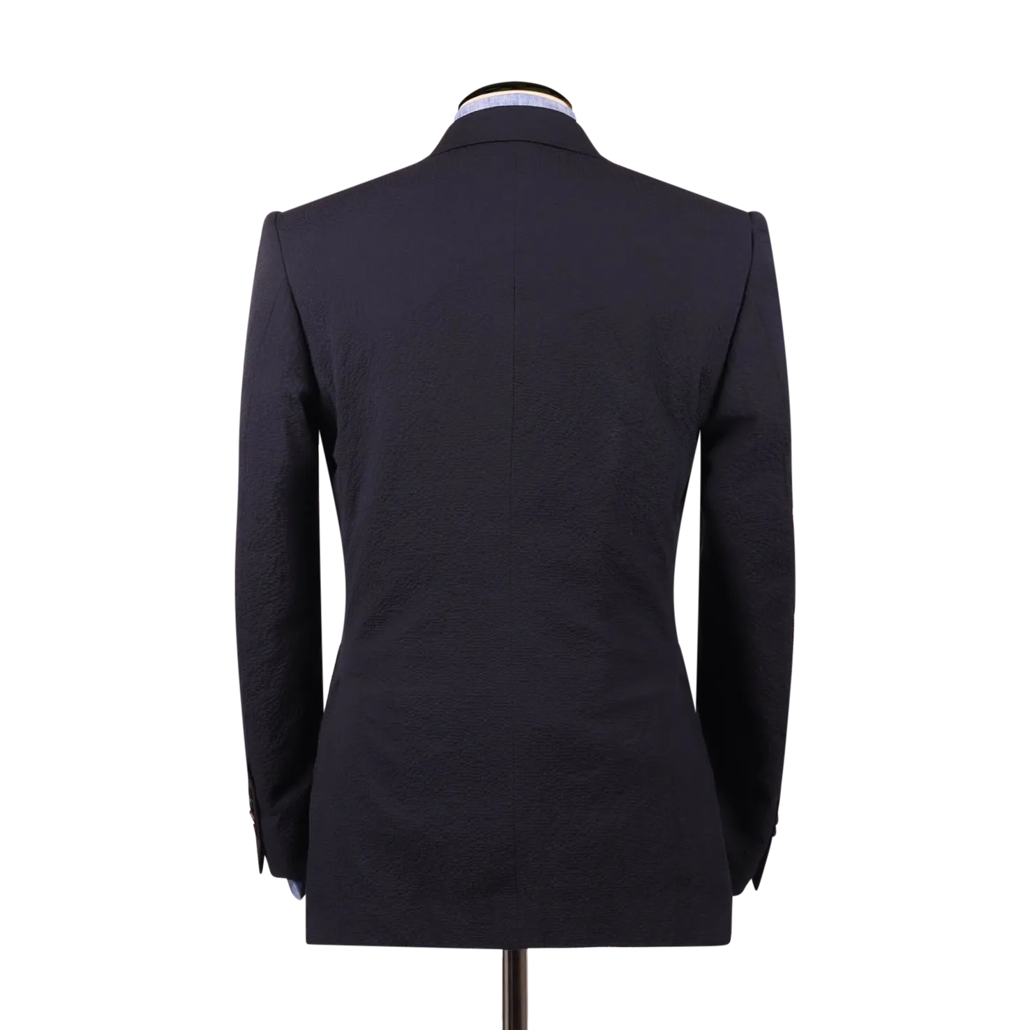 Single Breasted Notch Lapel Suit in Navy Seersucker