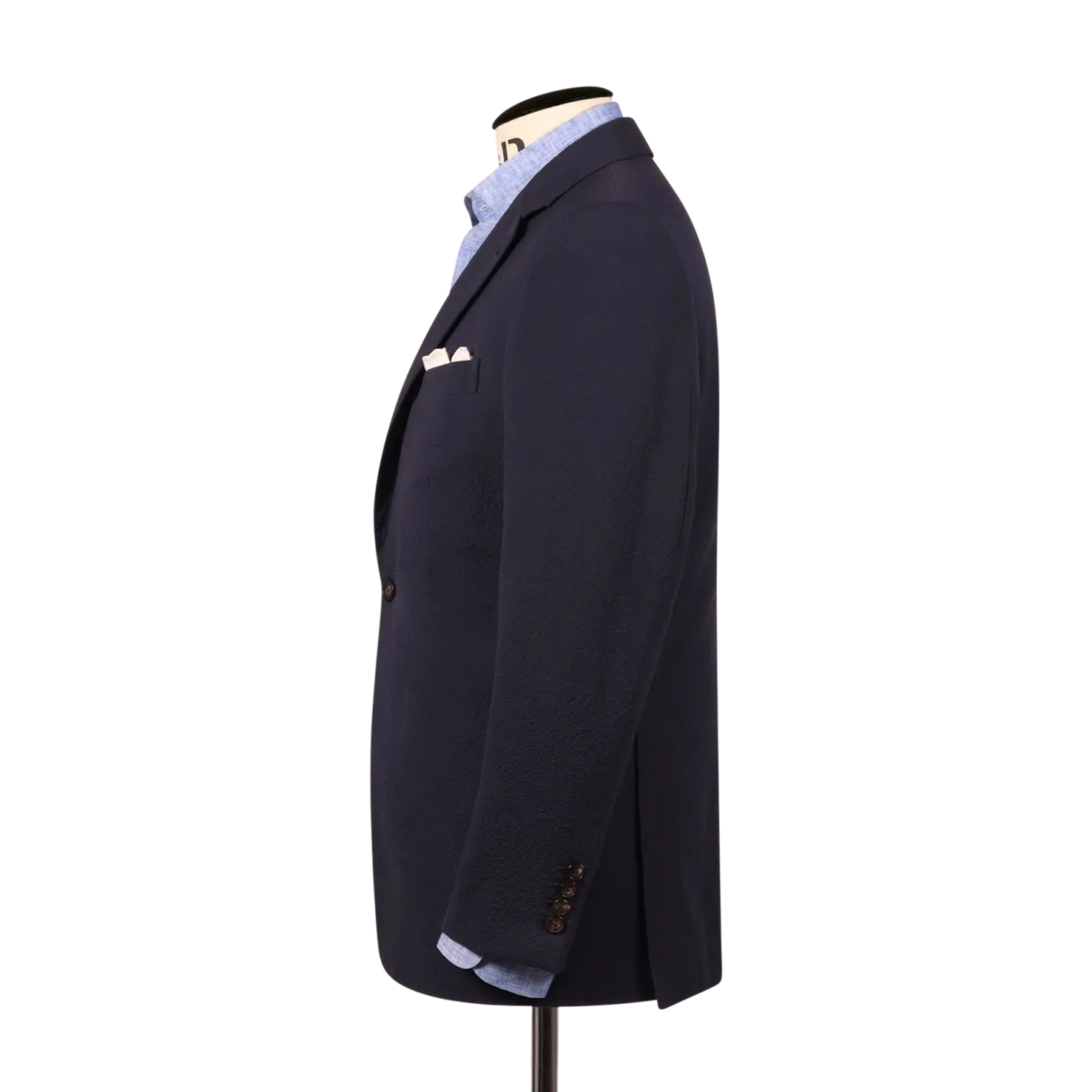 Single Breasted Notch Lapel Suit in Navy Seersucker