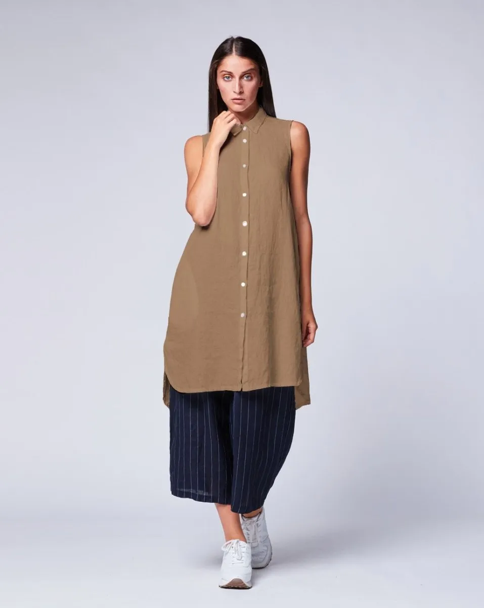 Sleeveless Linen Shirtdress