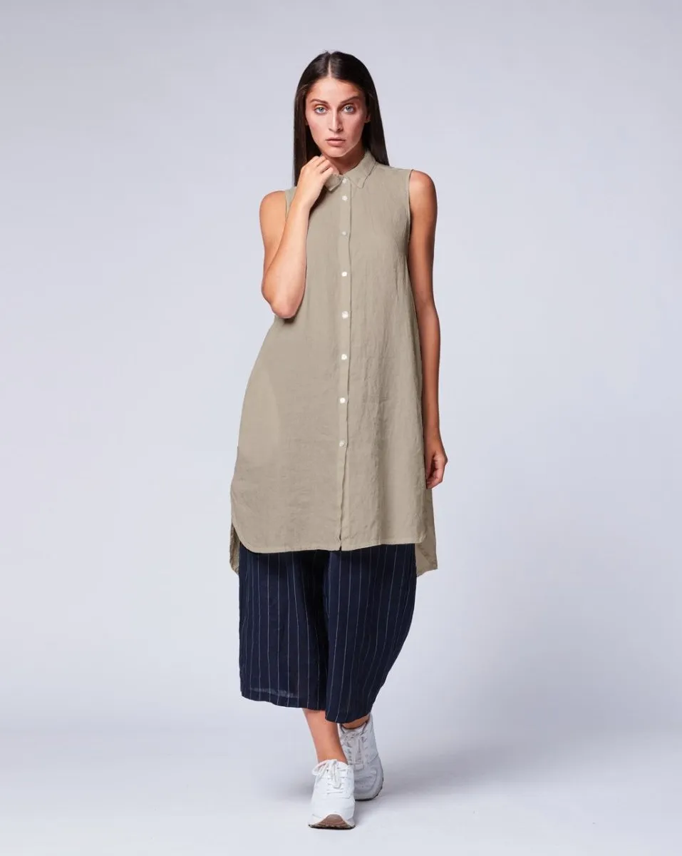Sleeveless Linen Shirtdress