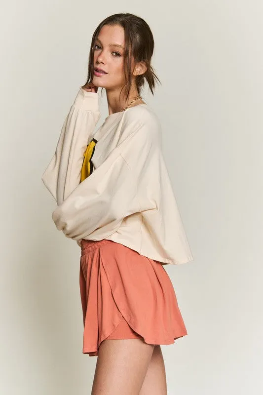 Smiley Face Long Sleeve Crop Top – Stretch Cotton Graphic Tee