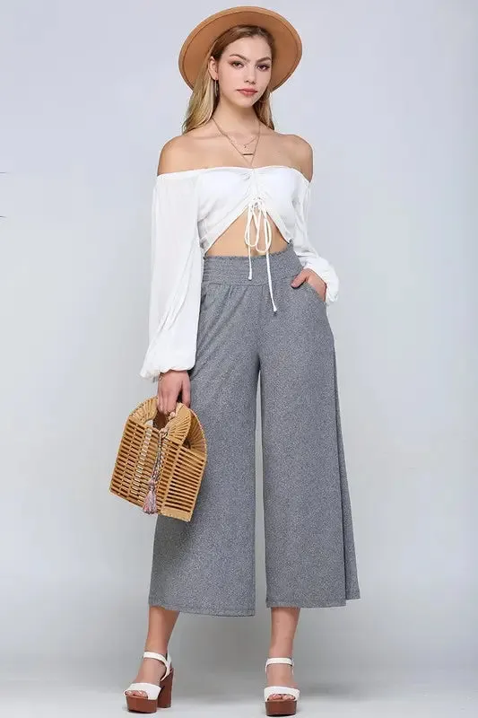 SMOCKED WAIST GAUCHO PANTS