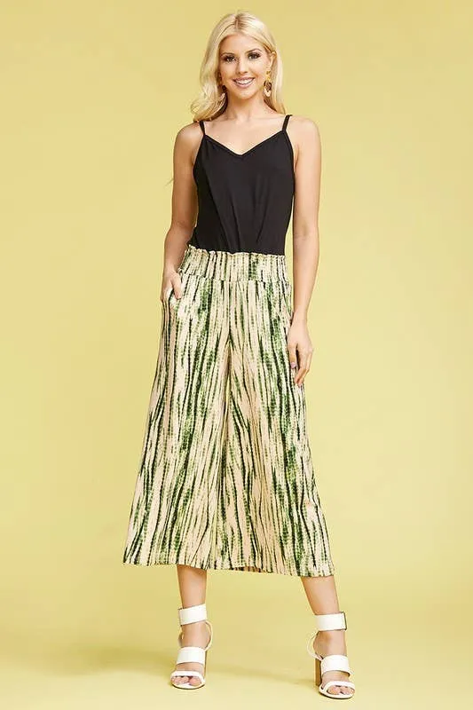 SMOCKED WAIST GAUCHO PANTS
