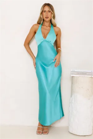 Speaks For Itself Satin Halter Maxi Dress Sage