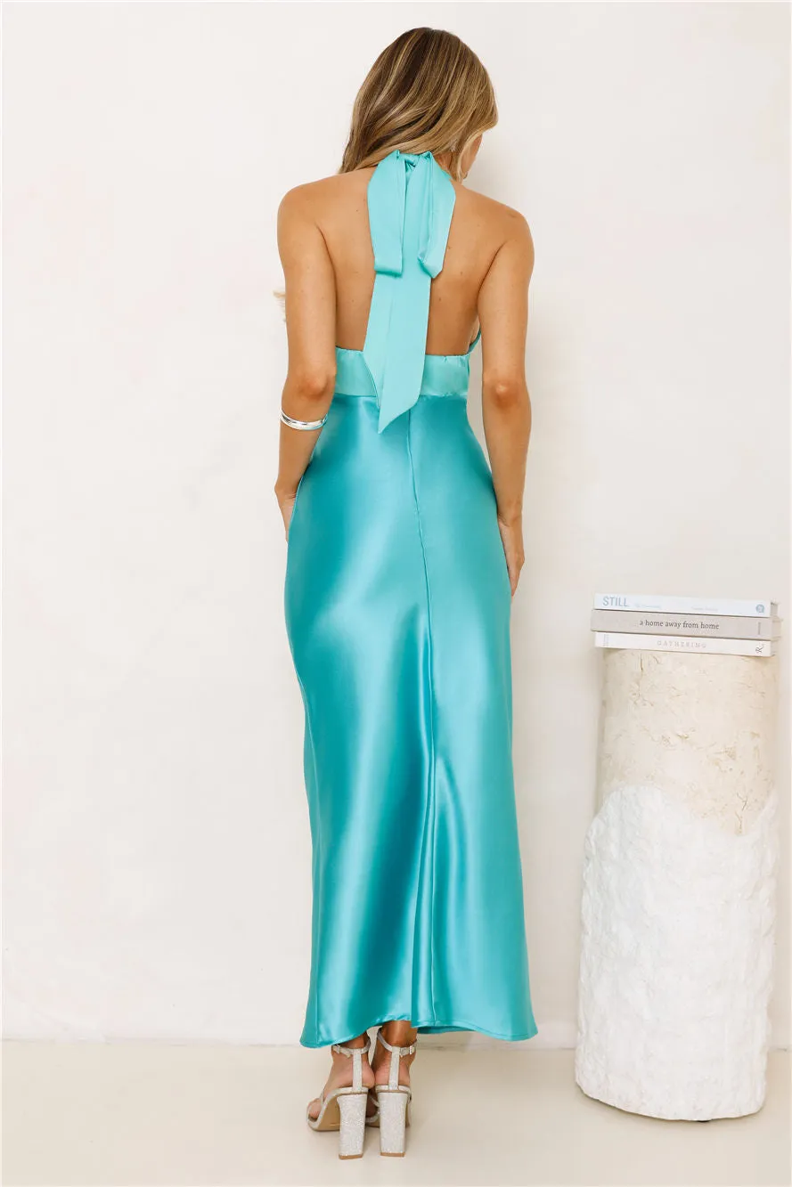 Speaks For Itself Satin Halter Maxi Dress Sage