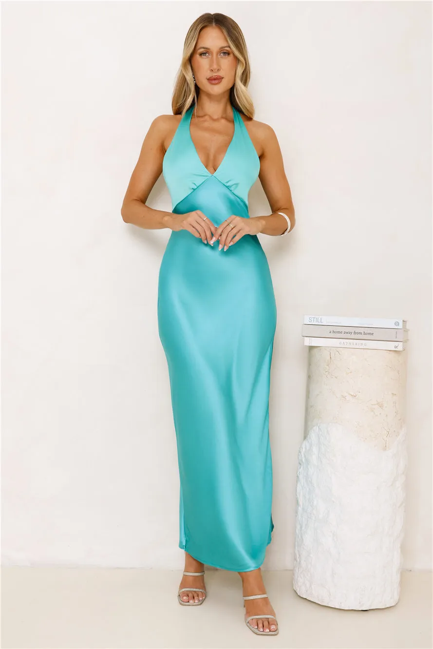 Speaks For Itself Satin Halter Maxi Dress Sage