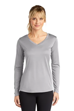 Sport-Tek Women's Long Sleeve PosiCharge Competitor V-Neck Tee. LST353LS Silver