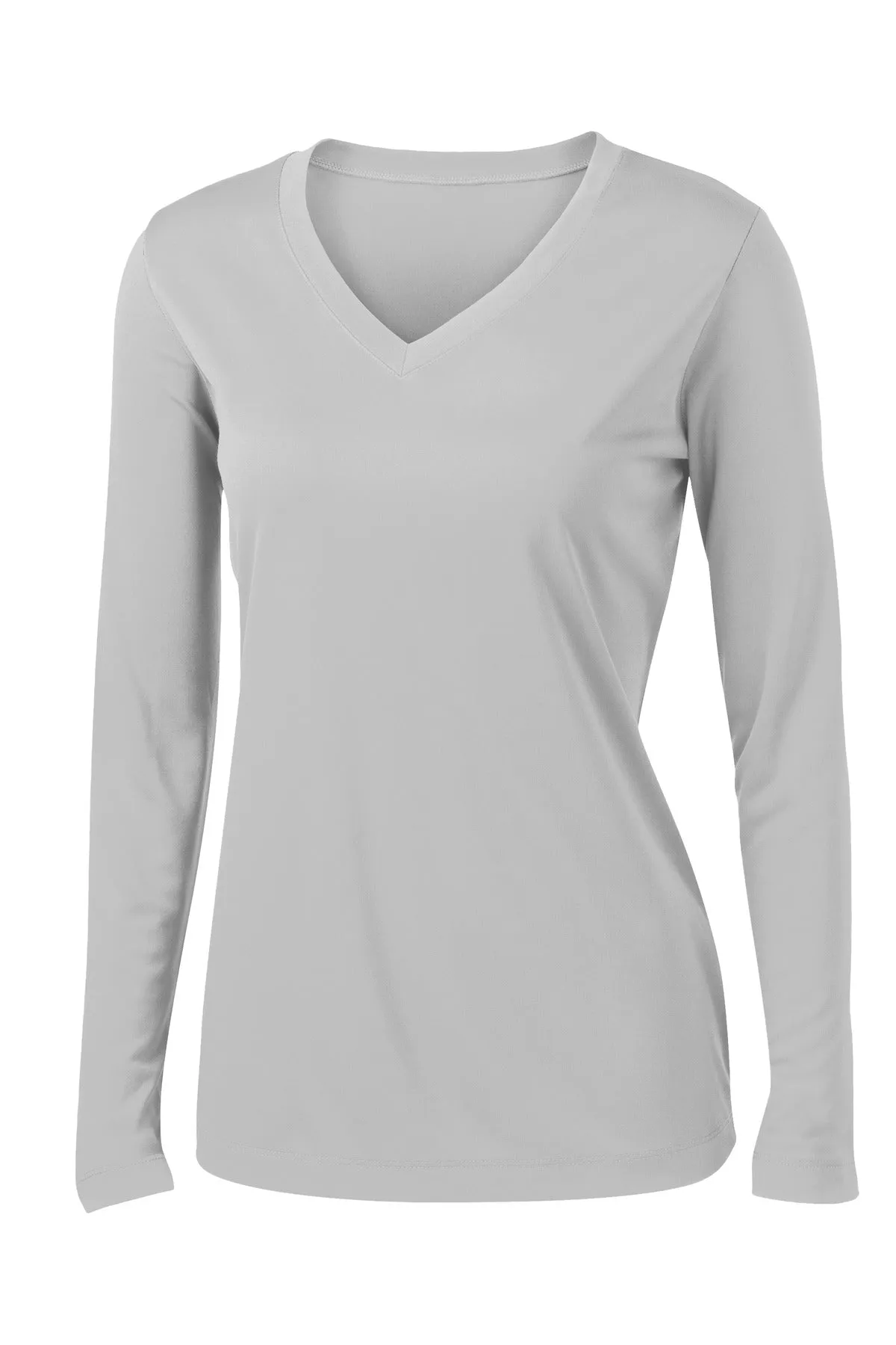 Sport-Tek Women's Long Sleeve PosiCharge Competitor V-Neck Tee. LST353LS Silver