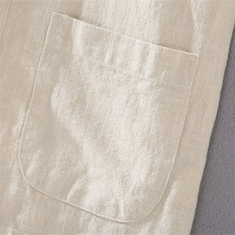 Stand Collar Cotton Linen Long Sleeve Shirt