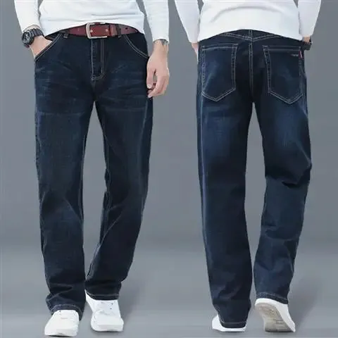 Straight Loose Cotton Regular Jeans for Men Trend Casual Classic Trousers Mens