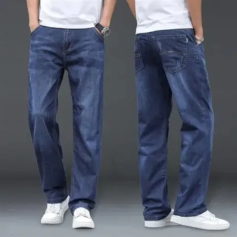 Straight Loose Cotton Regular Jeans for Men Trend Casual Classic Trousers Mens