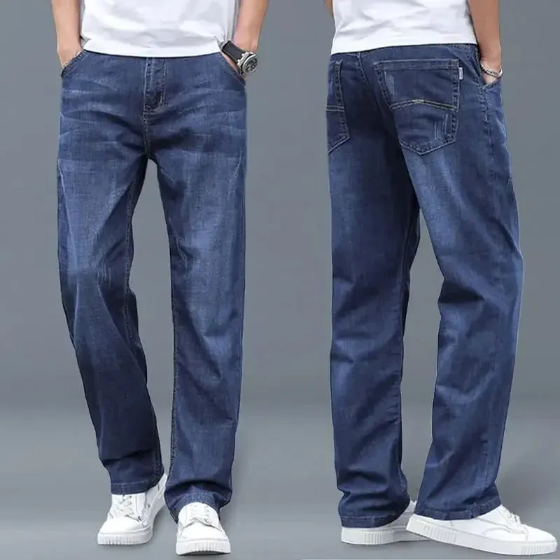 Straight Loose Cotton Regular Jeans for Men Trend Casual Classic Trousers Mens