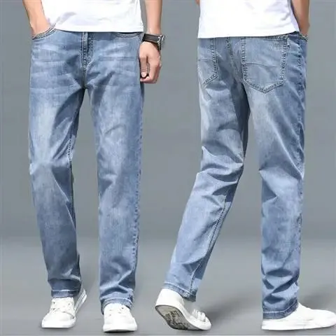 Straight Loose Cotton Regular Jeans for Men Trend Casual Classic Trousers Mens