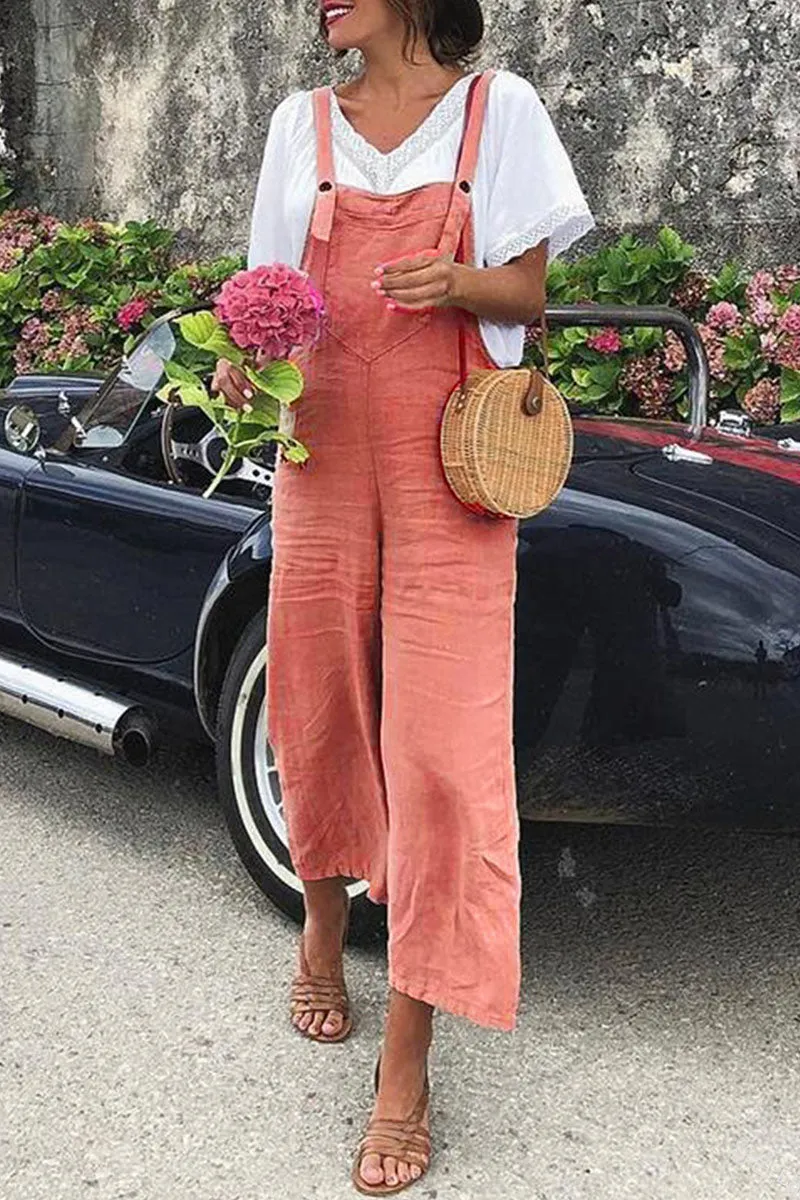 Street Solid Spaghetti Strap Loose Jumpsuits(5 Colors)