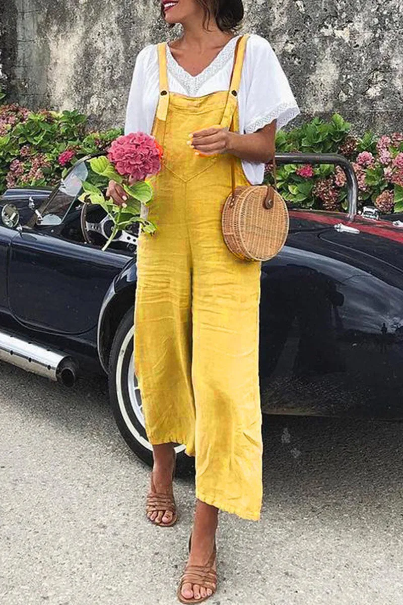 Street Solid Spaghetti Strap Loose Jumpsuits(5 Colors)
