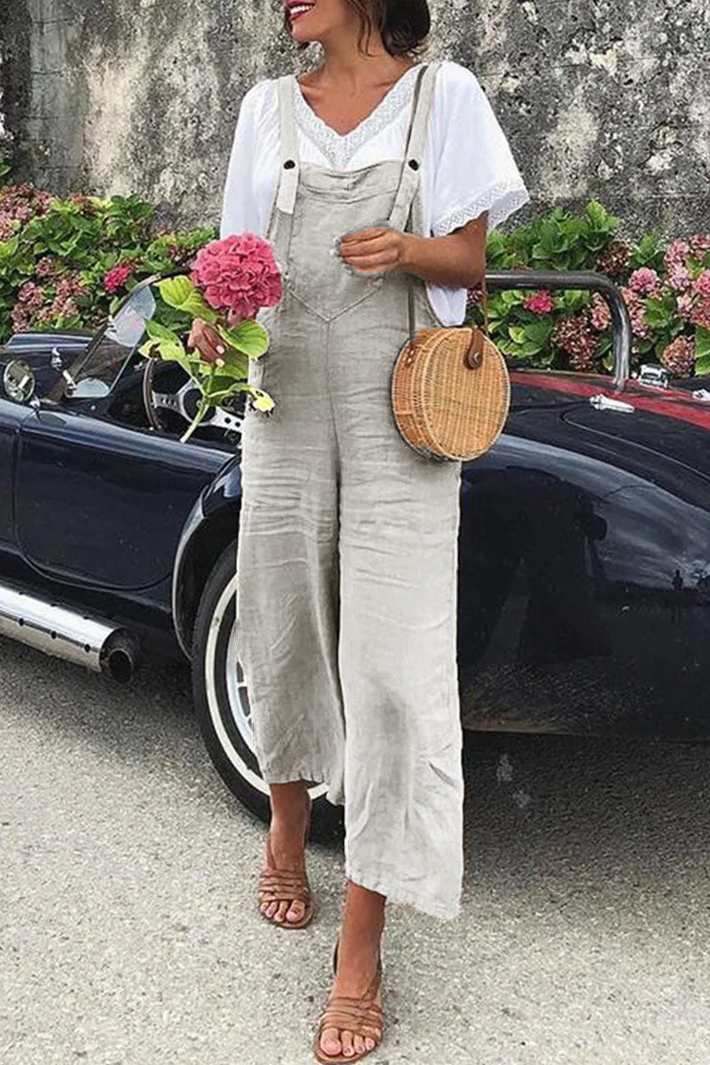 Street Solid Spaghetti Strap Loose Jumpsuits(5 Colors)