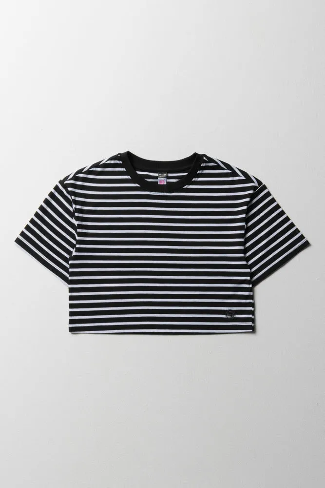 Stripe Boxy Short Sleeve T-Shirt Black