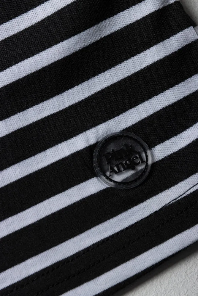 Stripe Boxy Short Sleeve T-Shirt Black