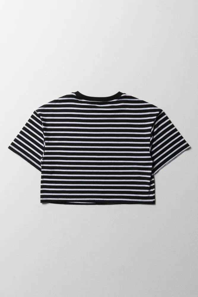Stripe Boxy Short Sleeve T-Shirt Black