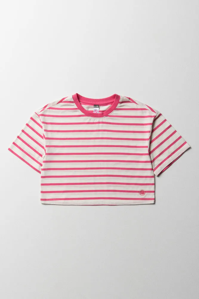 Stripe Boxy Short Sleeve T-Shirt Pink