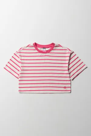 Stripe Boxy Short Sleeve T-Shirt Pink