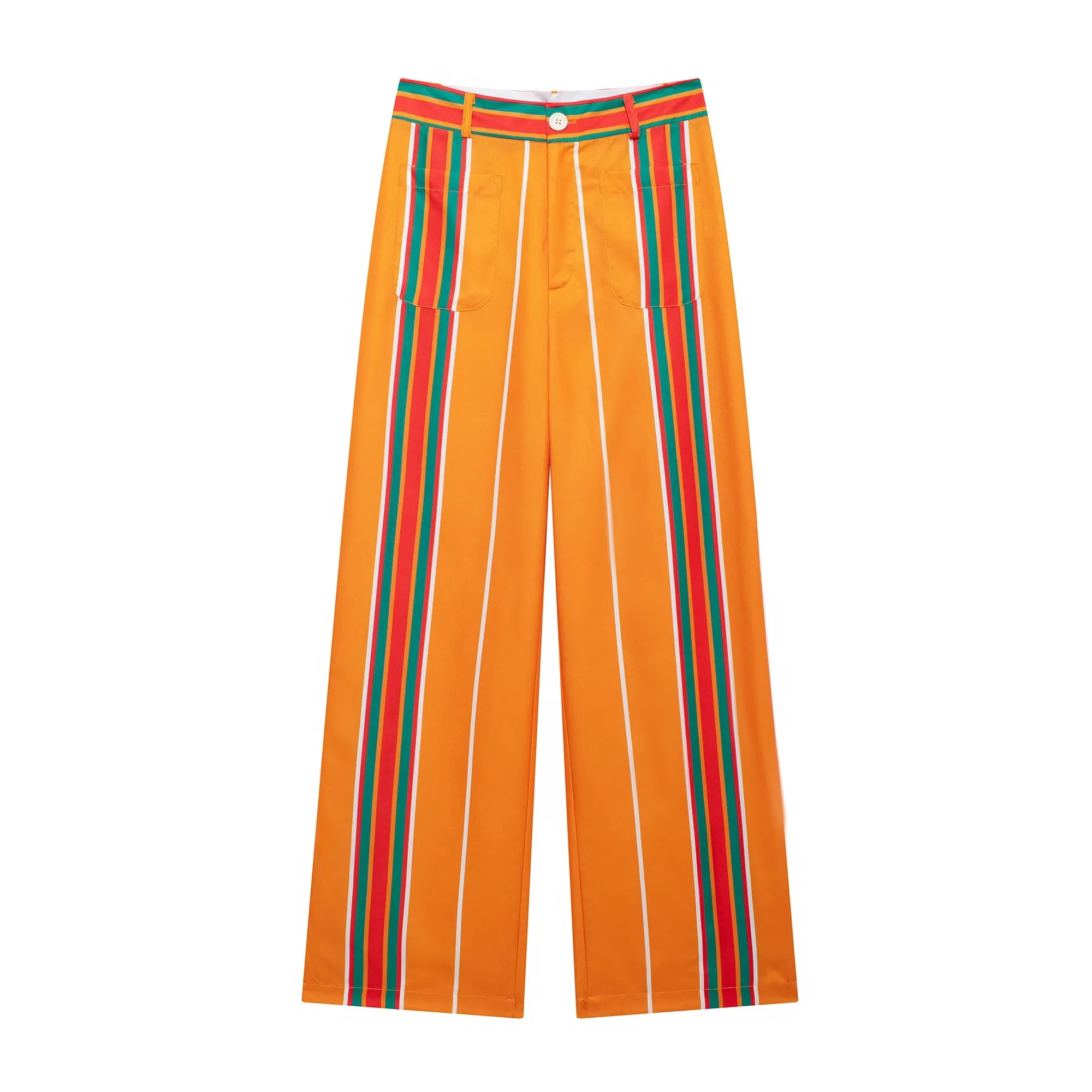 Striped Cropped High Waist Trousers