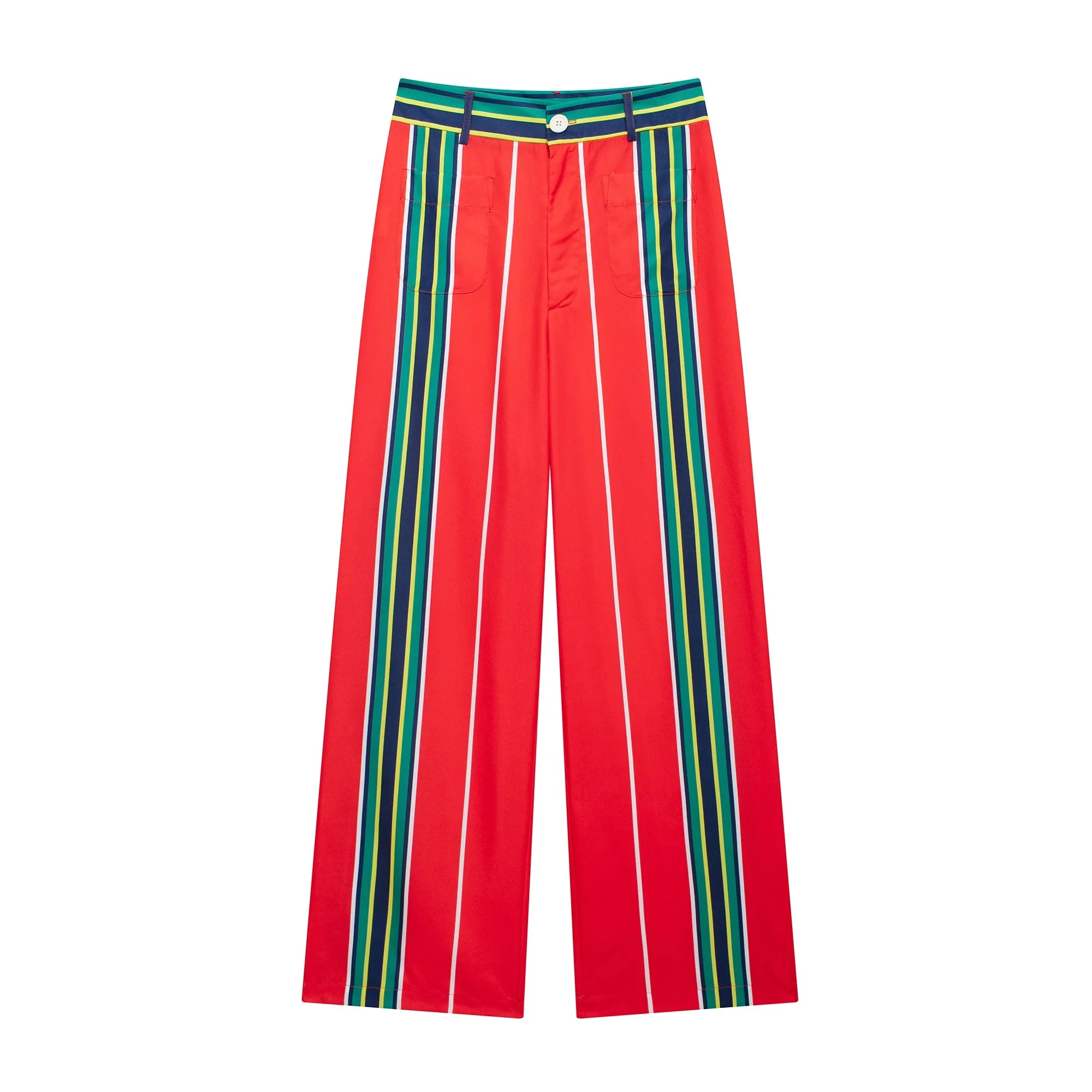 Striped Cropped High Waist Trousers