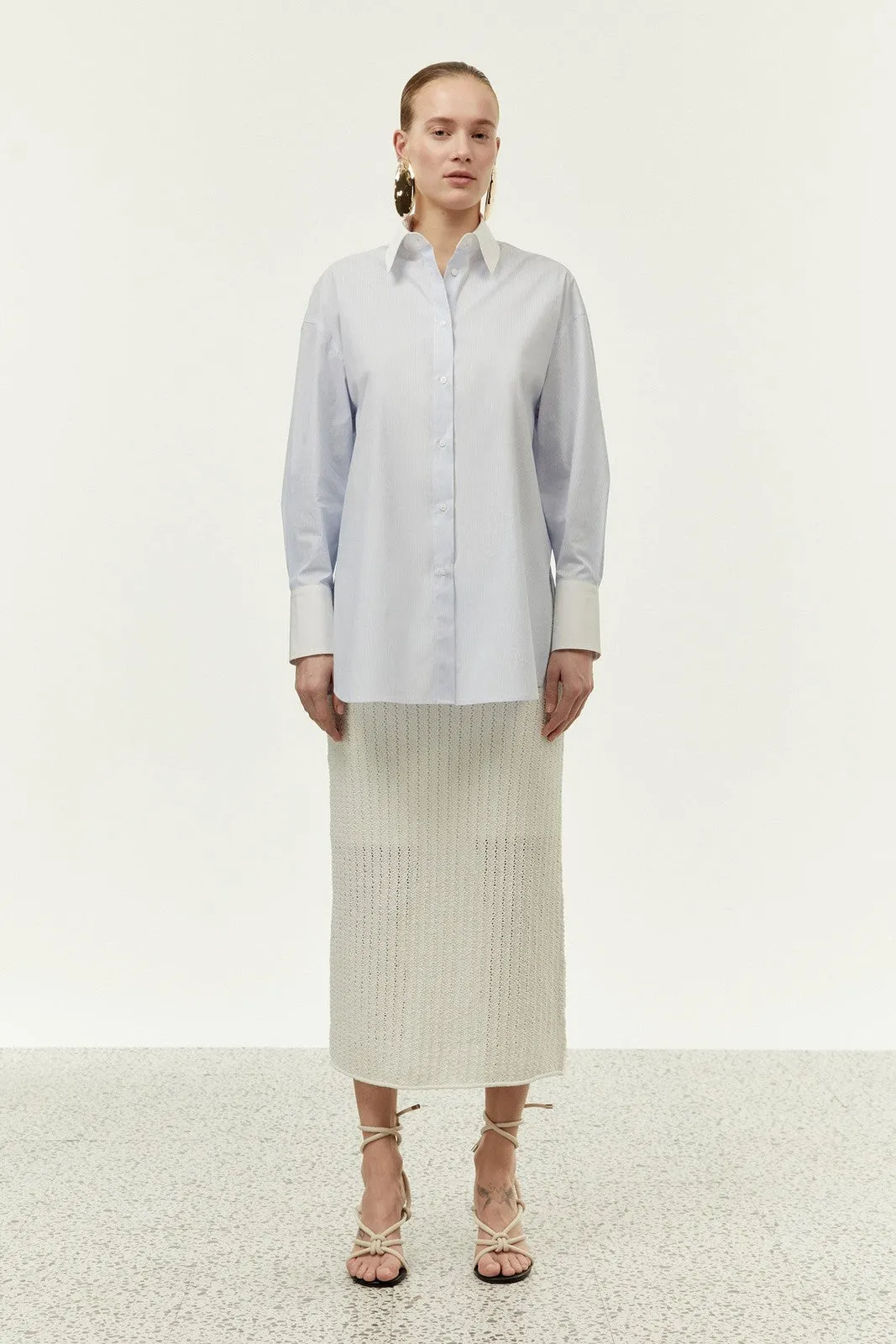 Stripes pointed-collar shirt - Light Blue
