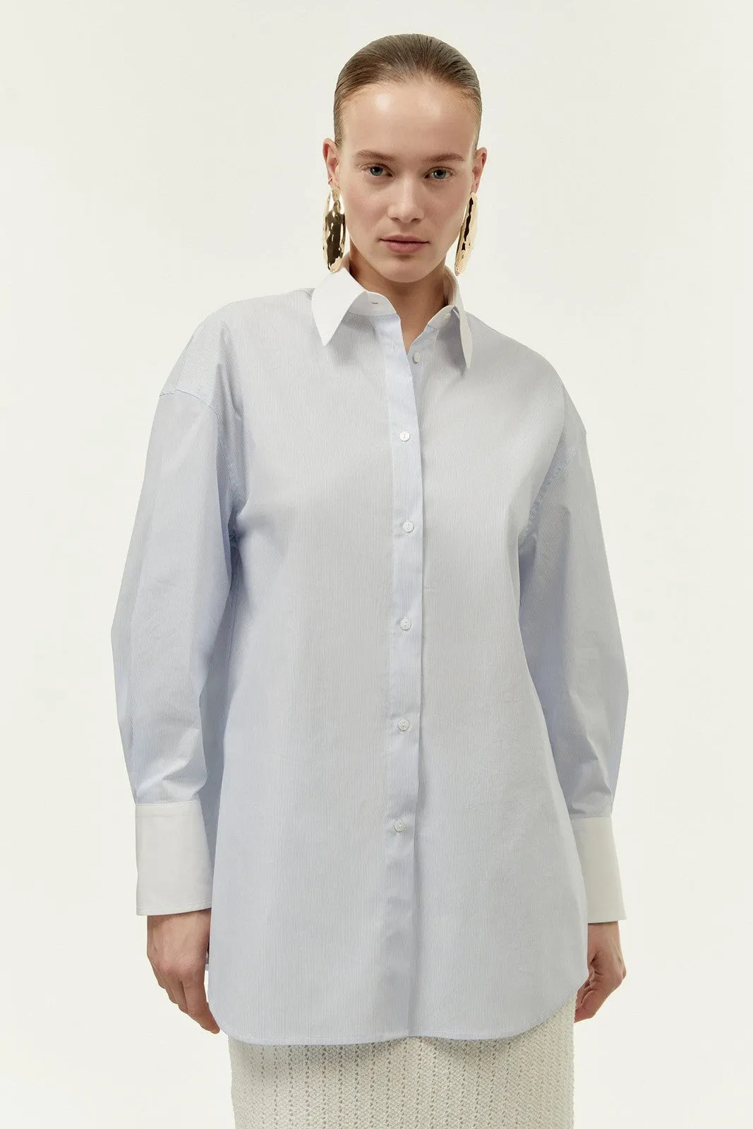 Stripes pointed-collar shirt - Light Blue