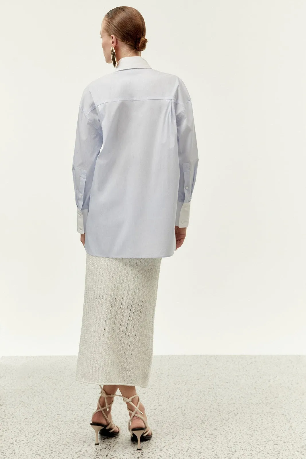 Stripes pointed-collar shirt - Light Blue