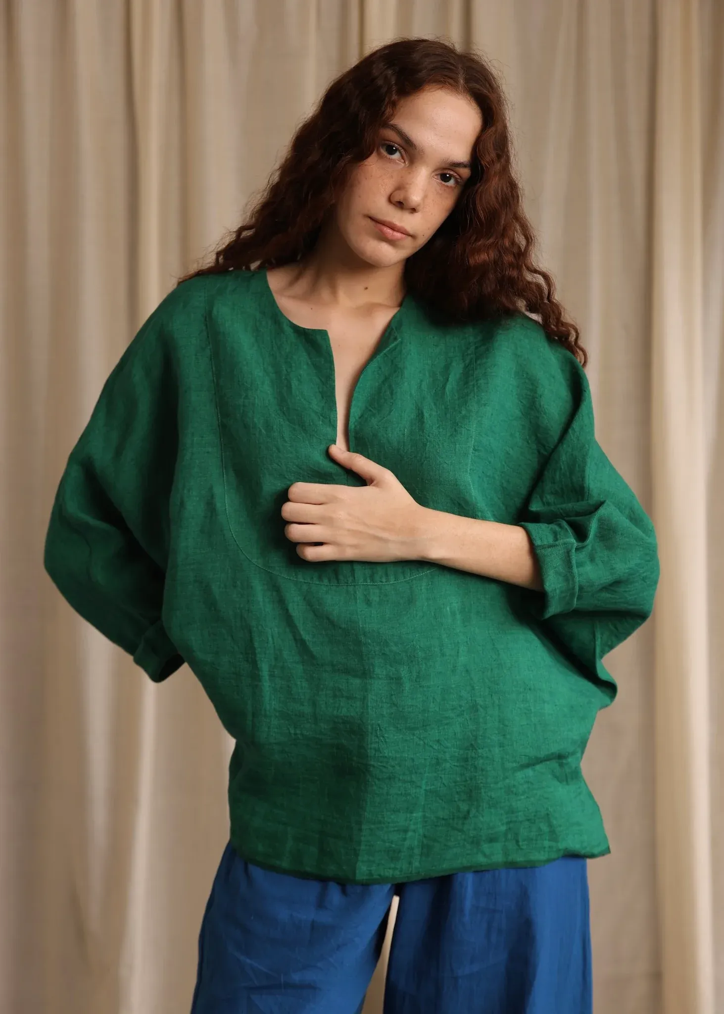 Sylvie | Green Linen Top